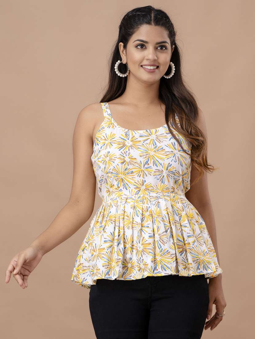 women printed sleeveless peplum top