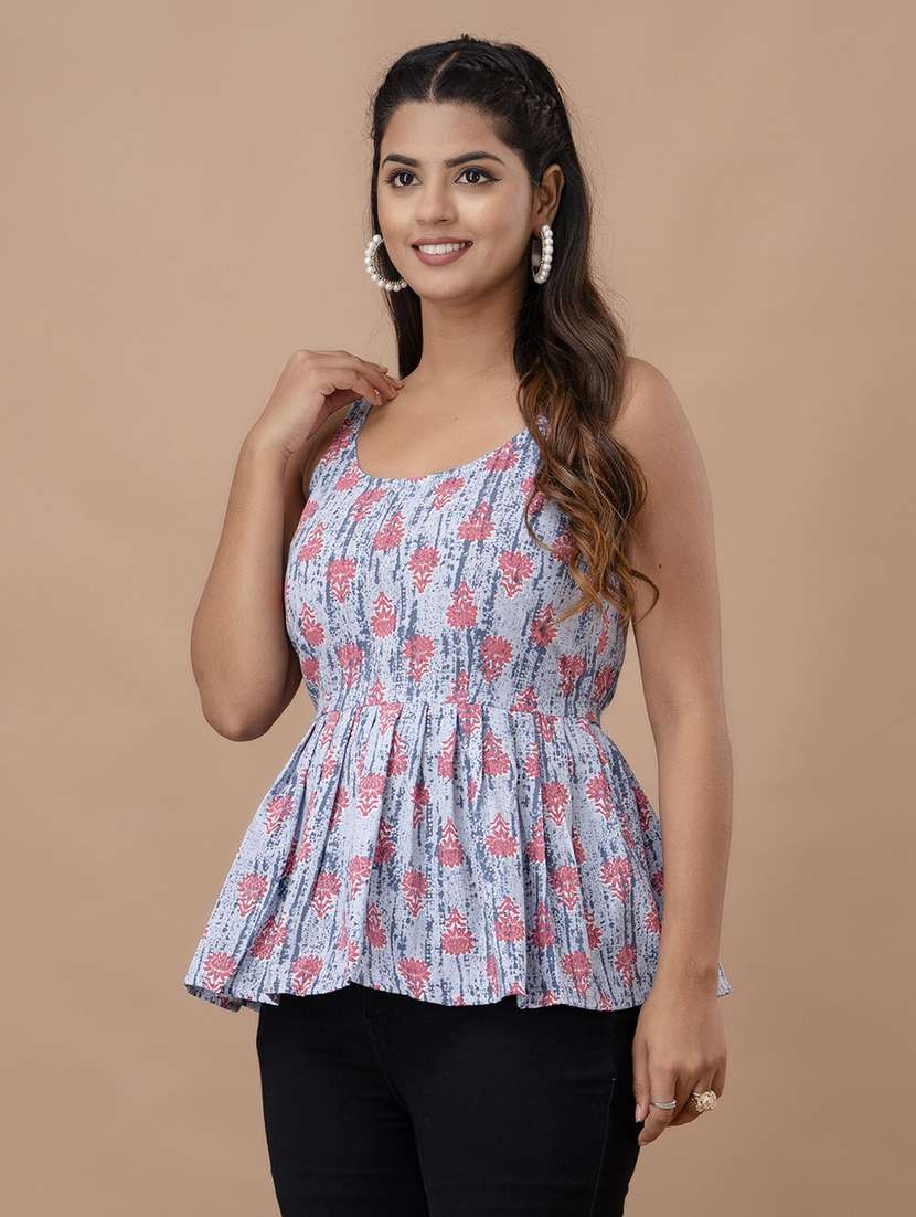 women printed sleeveless peplum top - 21582267 -  Standard Image - 1