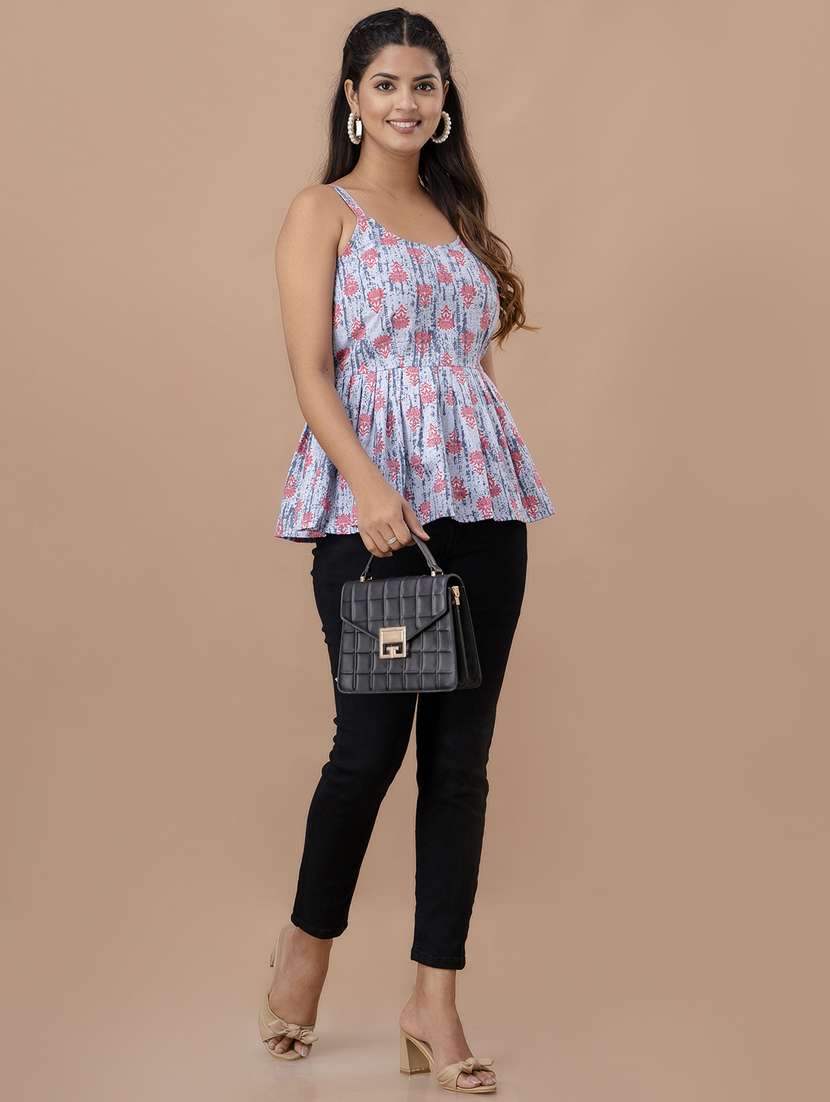 women printed sleeveless peplum top - 21582267 -  Standard Image - 4