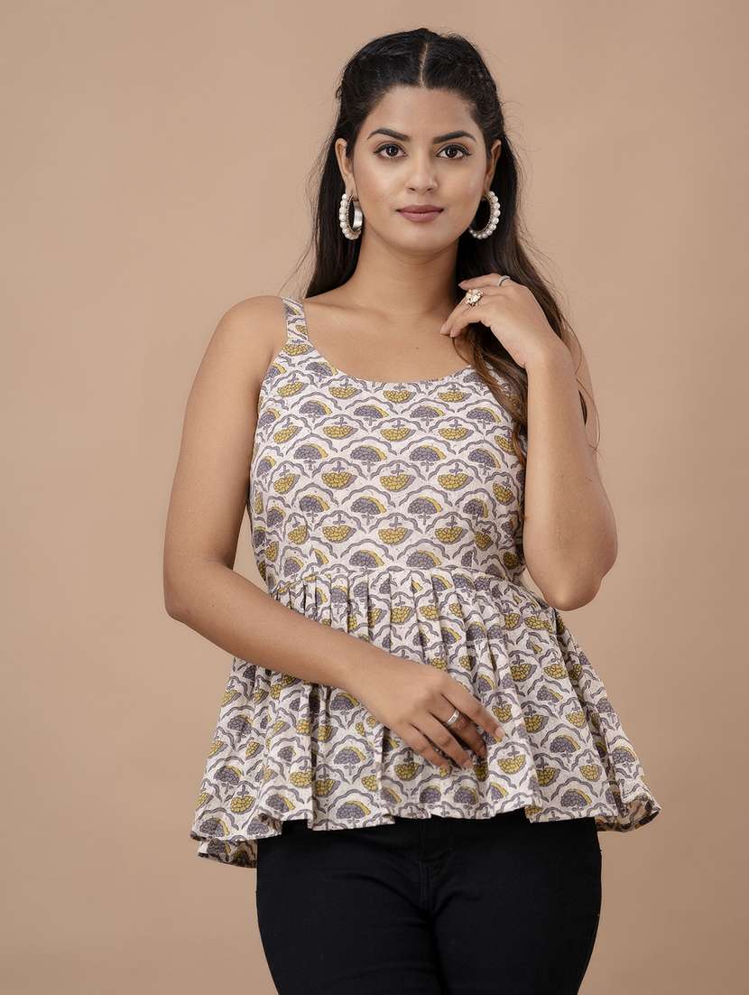 women sleeveless printed peplum top
