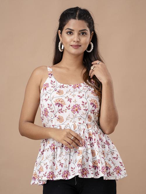 women sleeveless printed peplum top - 21582274 -  Standard Image - 0