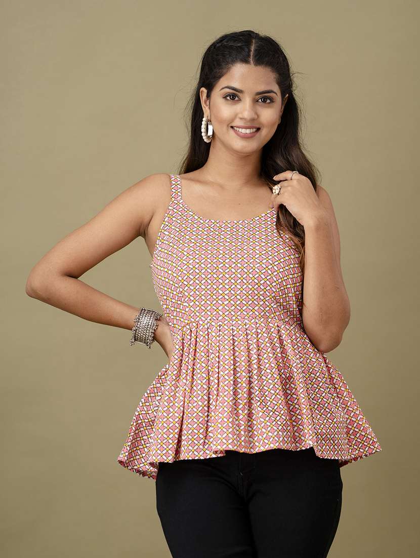 women sleeveless printed peplum top