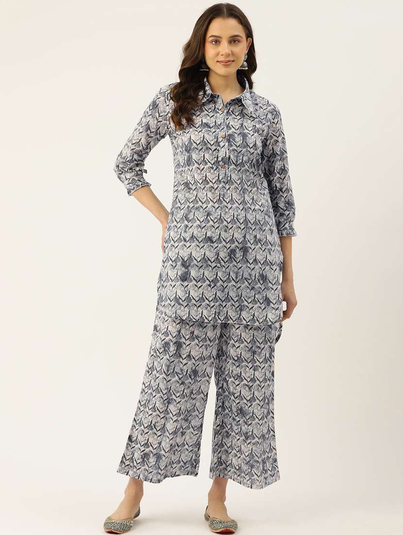 women grey printed top and palazzo co-ord set - 21582291 -  Standard Image - 1
