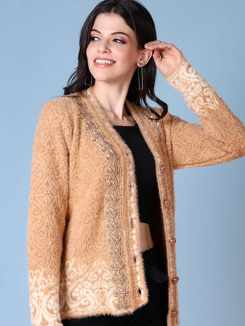 women self design long sleeve cardigan - 21582969 -  Standard Image - 1