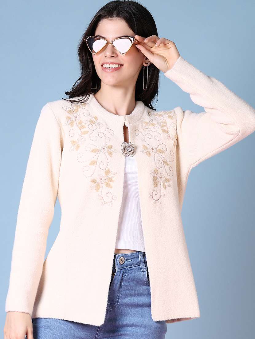 women self design long sleeve cardigan - 21582970 -  Standard Image - 1