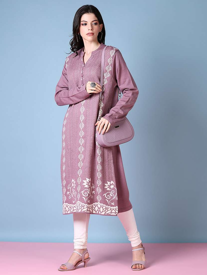 women mandarin neck woolen kurta