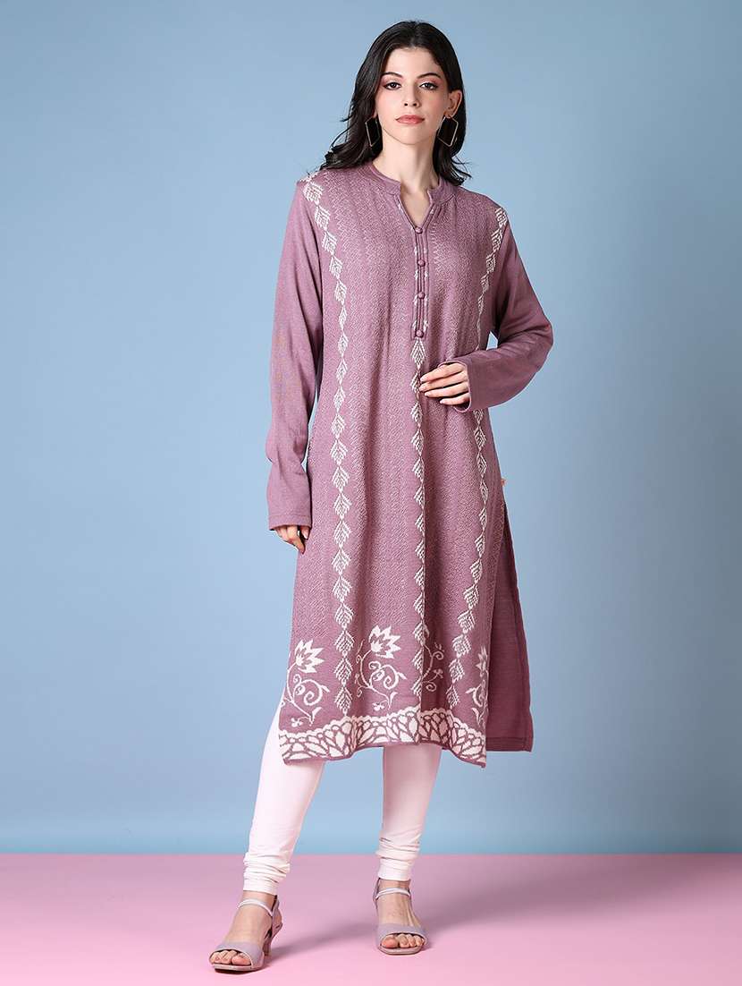 women mandarin neck woolen kurta - 21582980 -  Standard Image - 1
