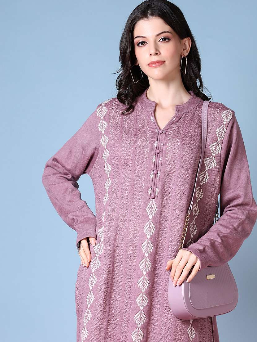 women mandarin neck woolen kurta - 21582980 -  Standard Image - 4