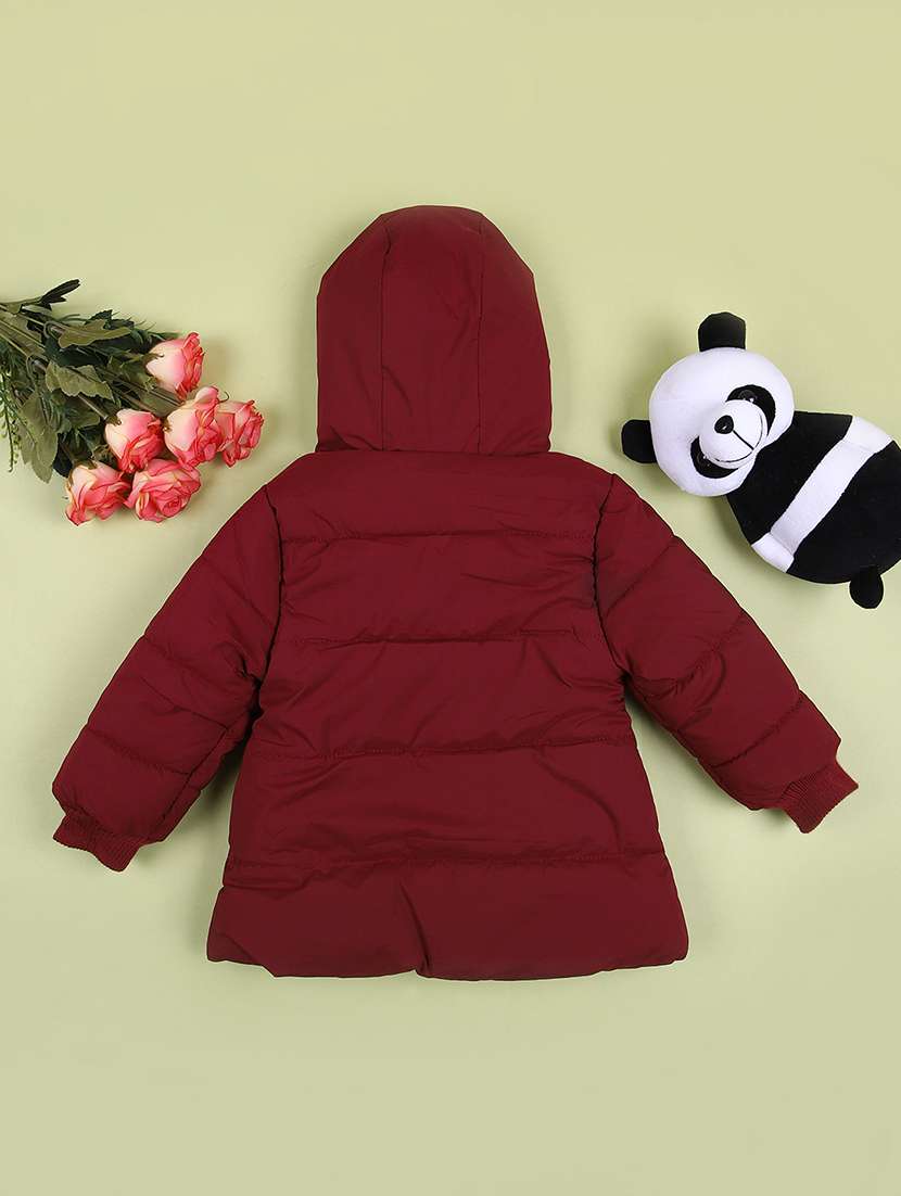girls maroon solid long sleeve quilted jackets - 21582987 -  Standard Image - 1