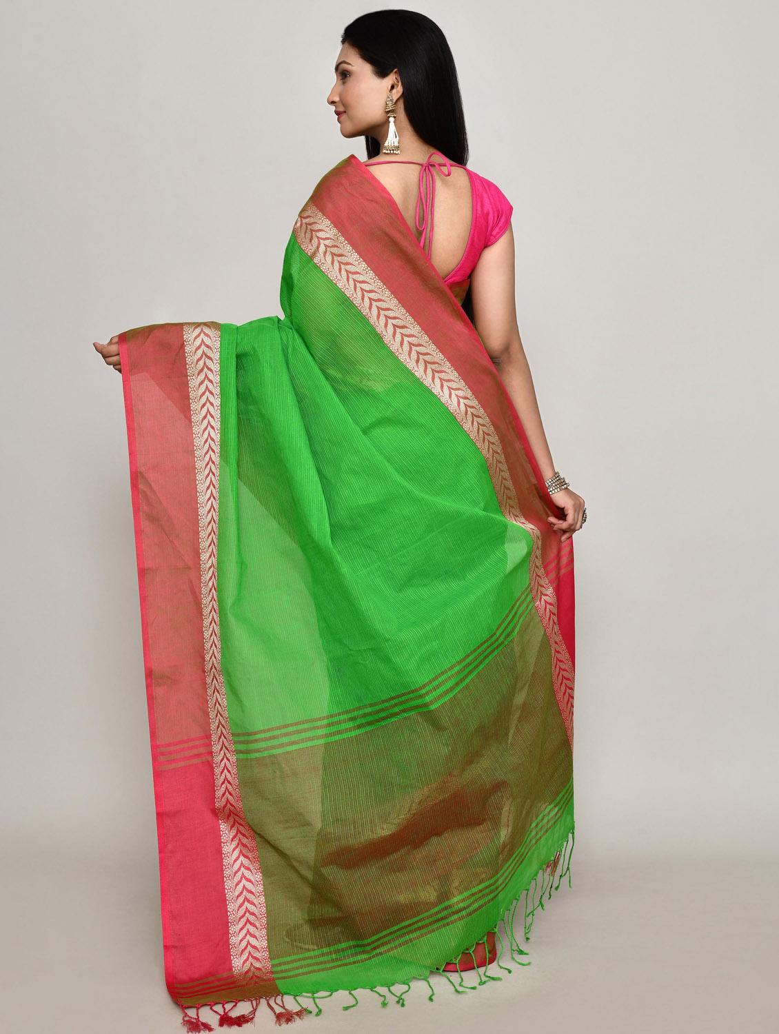 women solid with bordered handloom saree - 21583375 -  Standard Image - 1