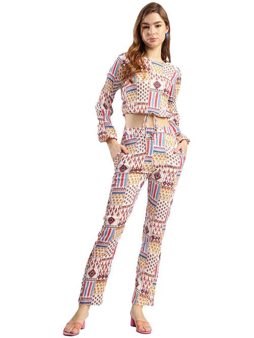 women printed top and trouser co-ord set - 21583565 - Standard Image - 0