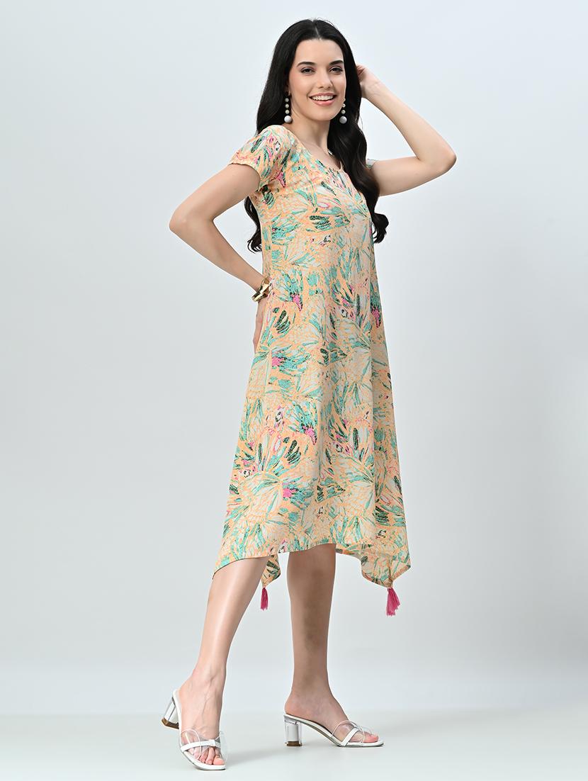 women printed short sleeve a-line ethnic dress - 21583621 - Standard Image - 1