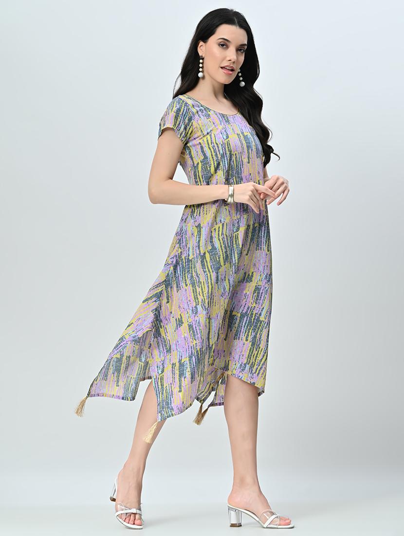 women printed short sleeve a-line ethnic dress - 21583622 - Standard Image - 1