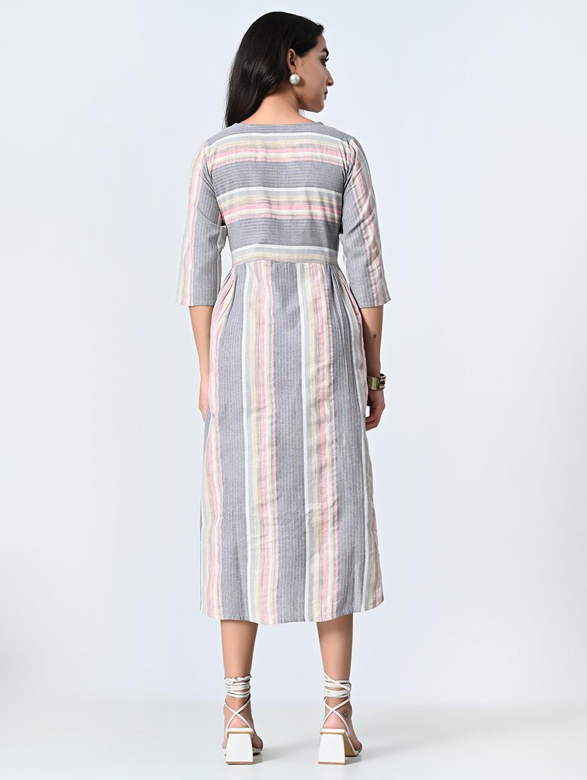 women grey three quarter sleeve a-line ethnic dress - 21583624 - Standard Image - 4