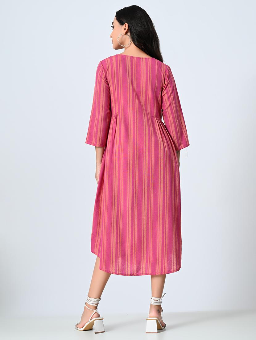 women pink three quarter sleeve a-line ethnic dress - 21583625 - Standard Image - 4