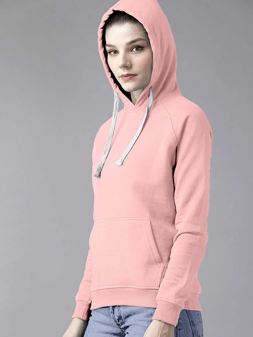 women solid long sleeve hooded sweatshirt - 21584222 -  Standard Image - 1