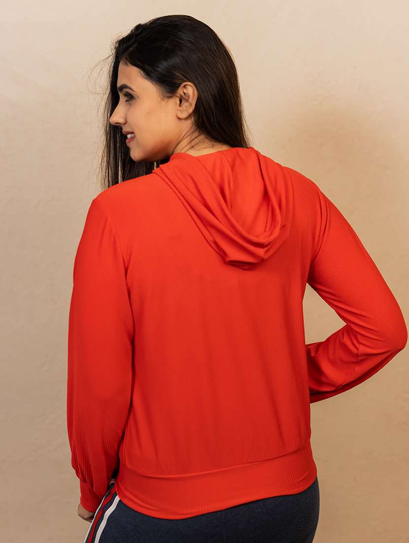 women solid long sleeve hooded sweatshirt - 21584246 -  Standard Image - 1