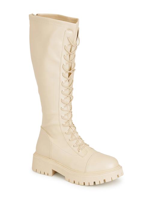 women beige solid knee length boot - 21584850 -  Standard Image - 0