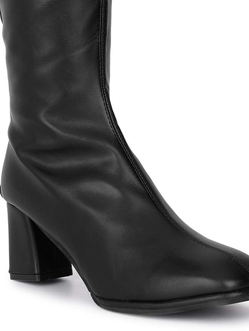 women black solid knee length boot - 21584853 -  Standard Image - 4