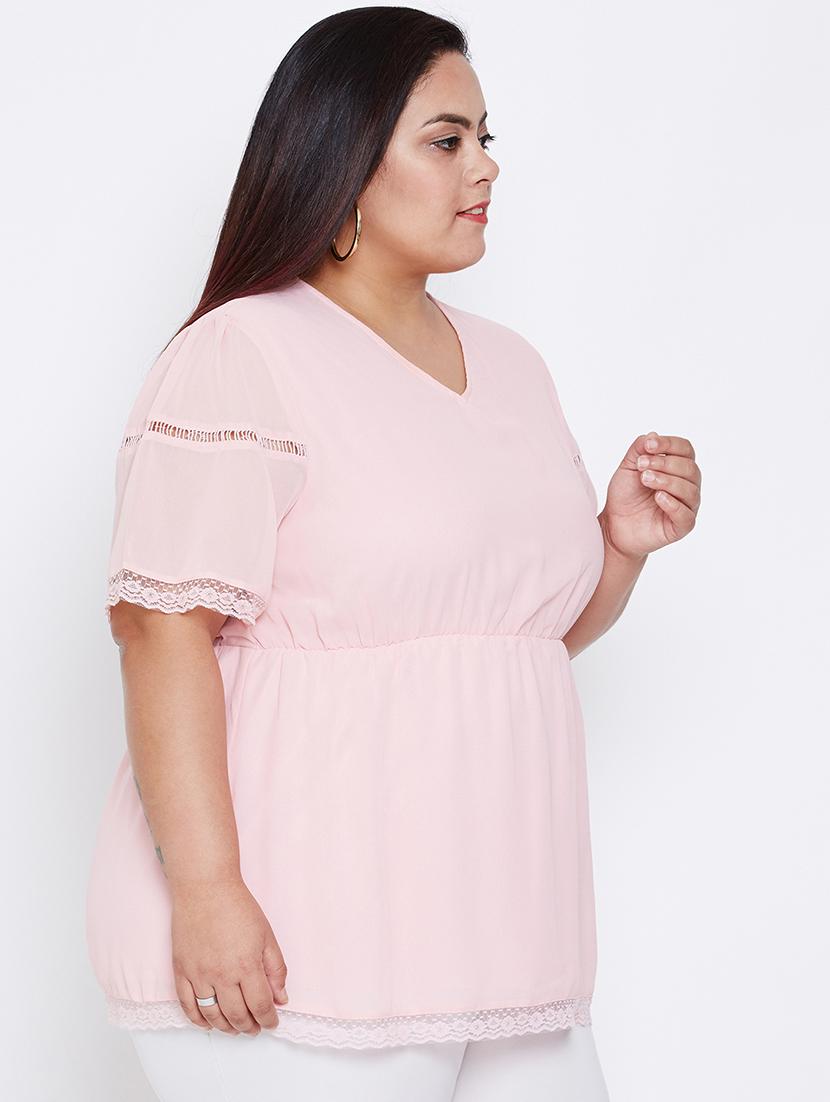 women solid v-neck plus size top - 21584890 - Standard Image - 1