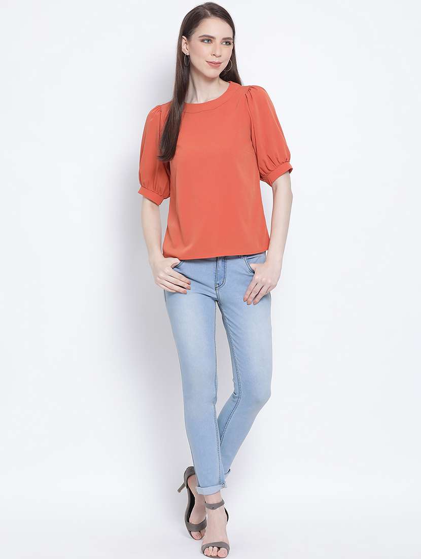 women solid round neck top - 21584900 -  Standard Image - 4