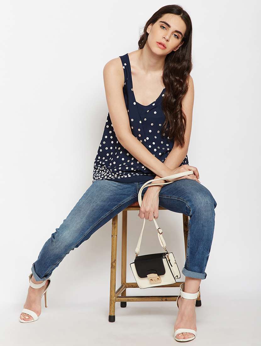 women polka dots printed sleeveless top - 21584909 -  Standard Image - 4
