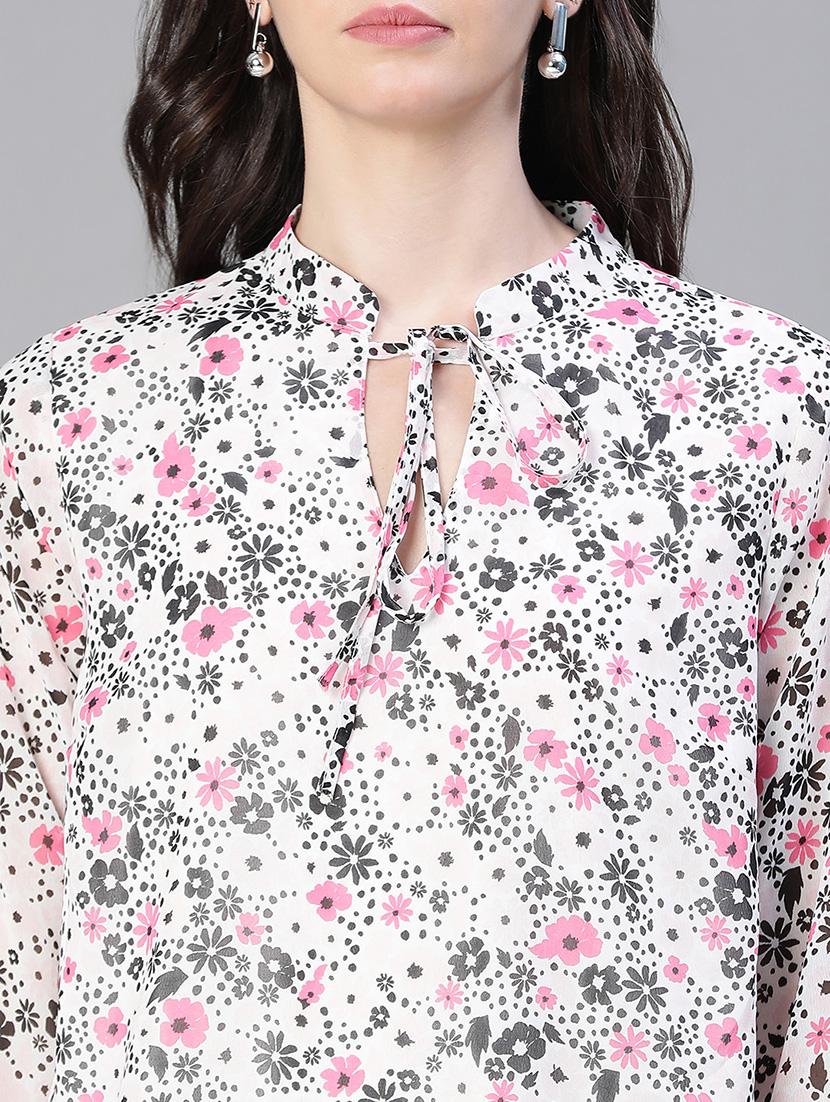 women printed tie up neck regular top - 21584923 - Standard Image - 6