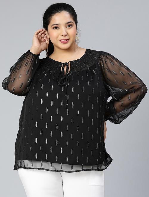 women self design long sleeves plus size top - 21584928 - Standard Image - 0