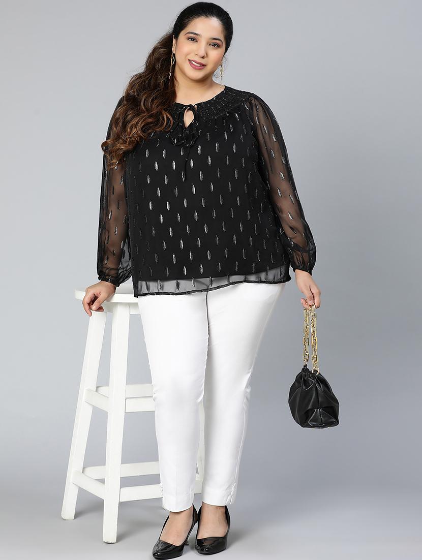 women self design long sleeves plus size top - 21584928 - Standard Image - 4