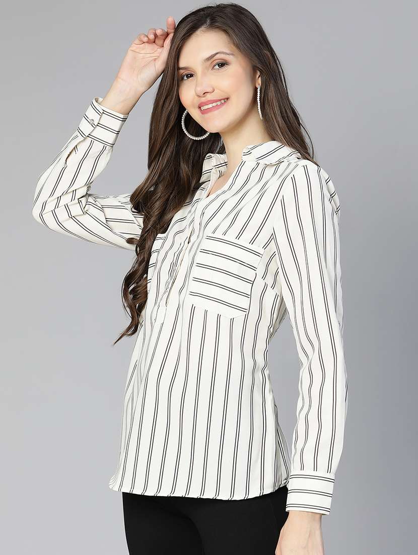 women striped printed long sleeves shirt style top - 21584930 -  Standard Image - 1