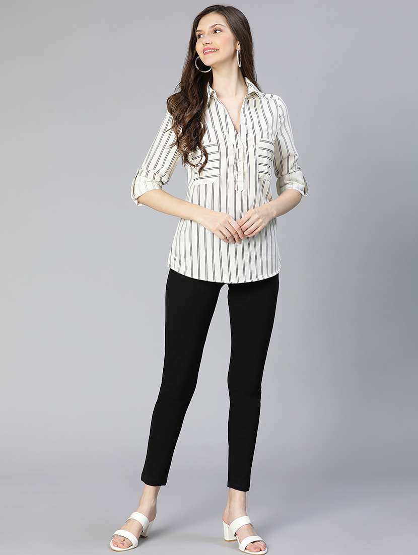 women striped printed long sleeves shirt style top - 21584930 - Standard Image - 4
