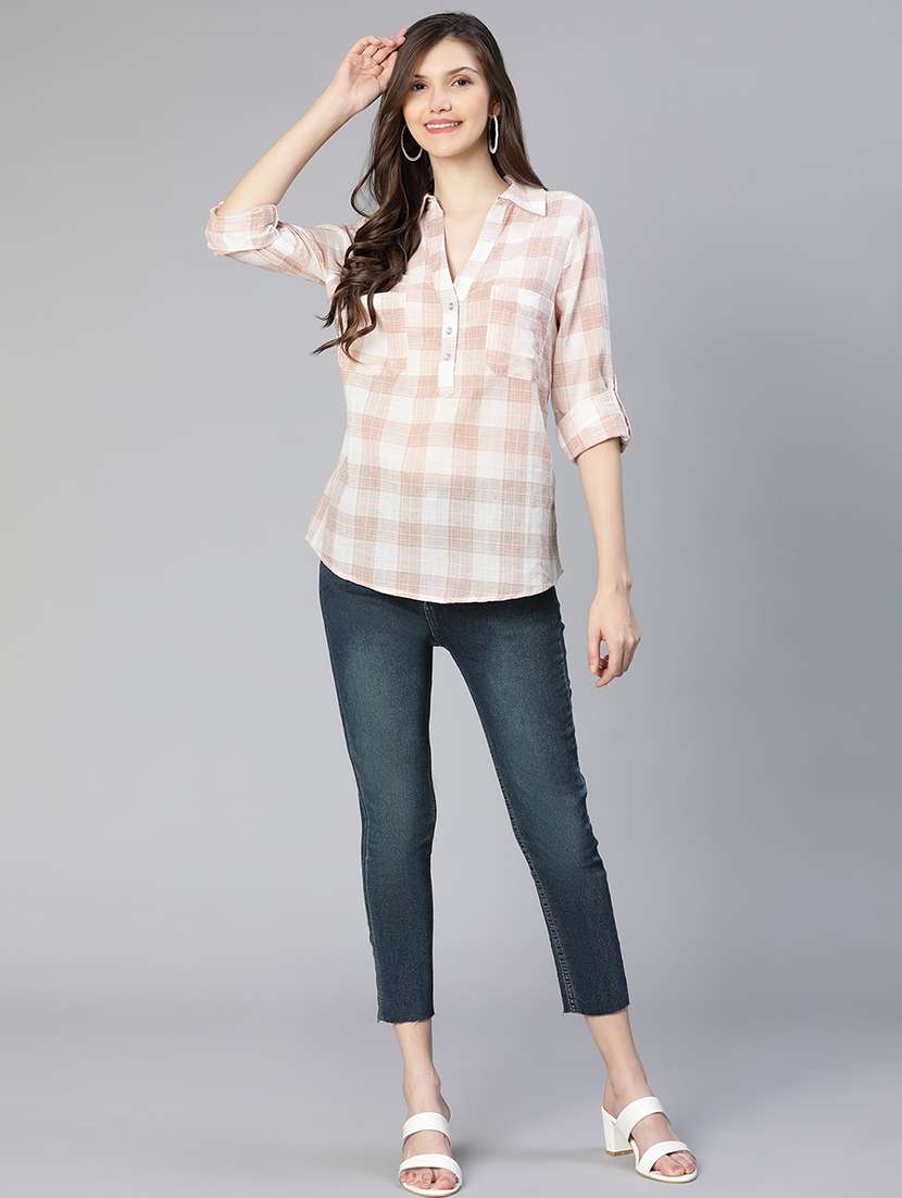 women checked printed collared shirt style top - 21584931 - Standard Image - 4