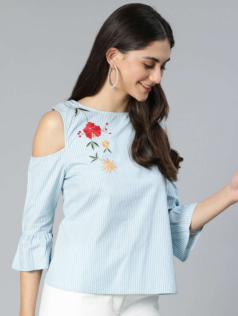 women striped printed embroidered detailed top - 21584941 -  Standard Image - 1