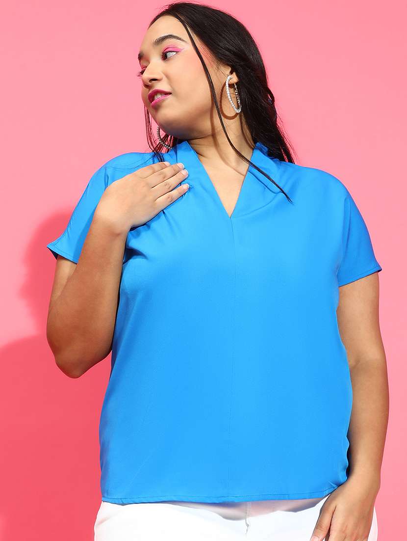 women solid short sleeves plus size top