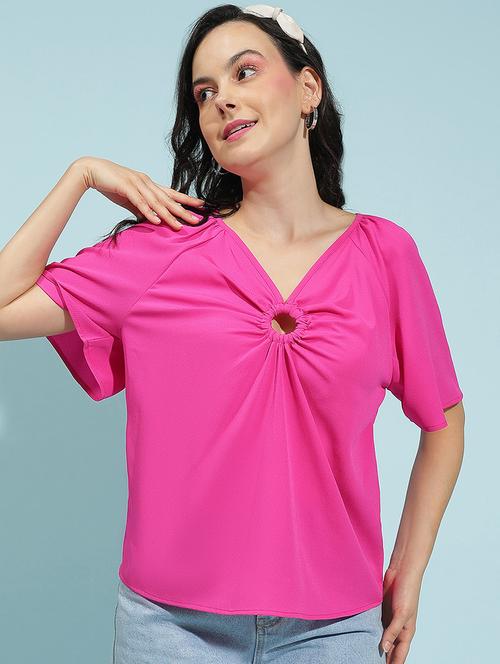women solid short sleeves top - 21584980 - Standard Image - 0