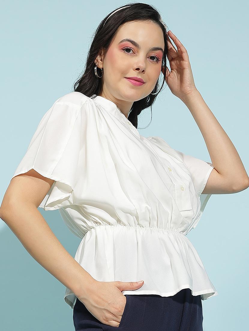 women solid short sleeves peplum top - 21584984 -  Standard Image - 1
