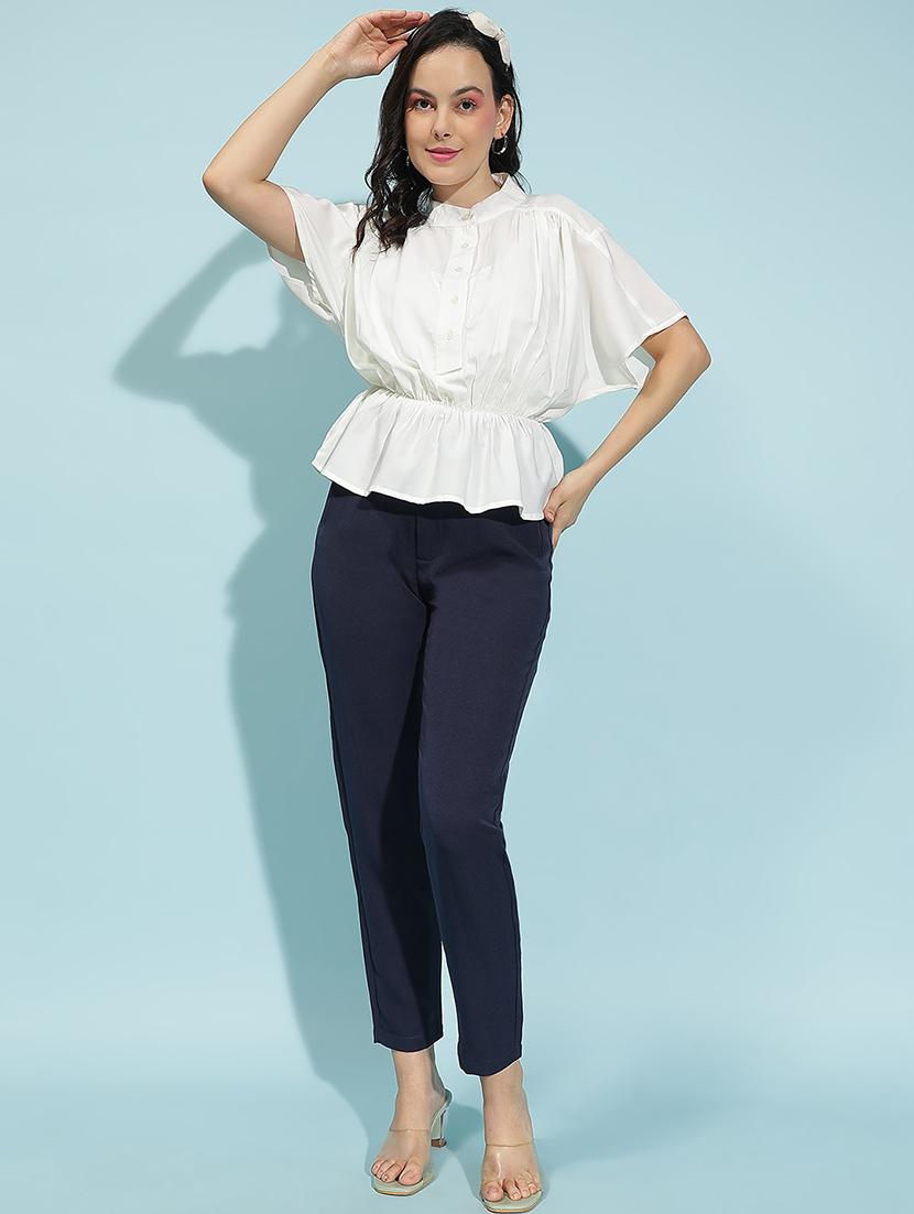 women solid short sleeves peplum top - 21584984 - Standard Image - 4