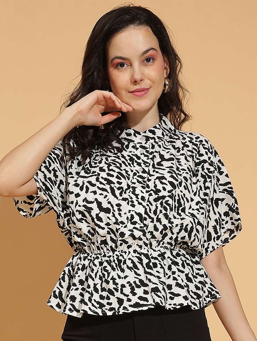 women printed kimono sleeves peplum top