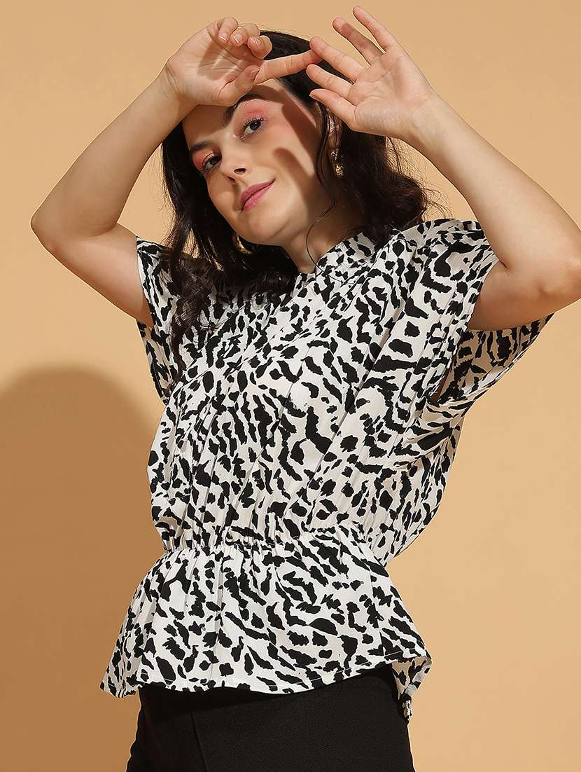 women printed kimono sleeves peplum top - 21584989 -  Standard Image - 1