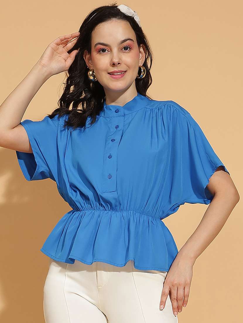 women solid kimono sleeves peplum top - 21584990 -  Zoom Image - 0