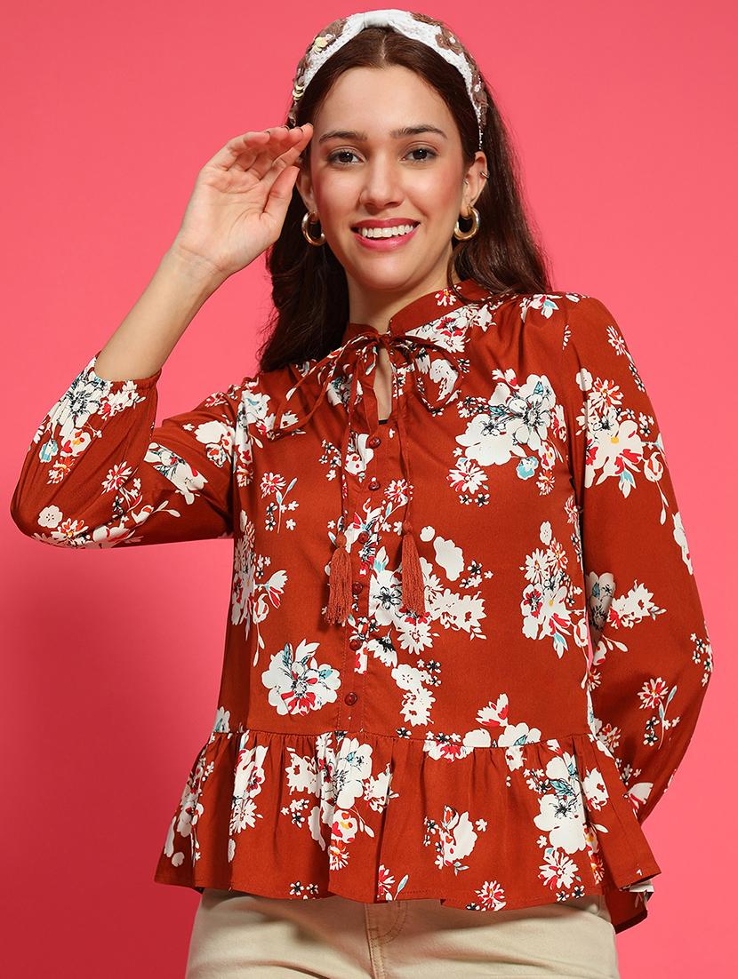 women floral printed three quarter sleeves top - 21585005 - Zoom Image - 0