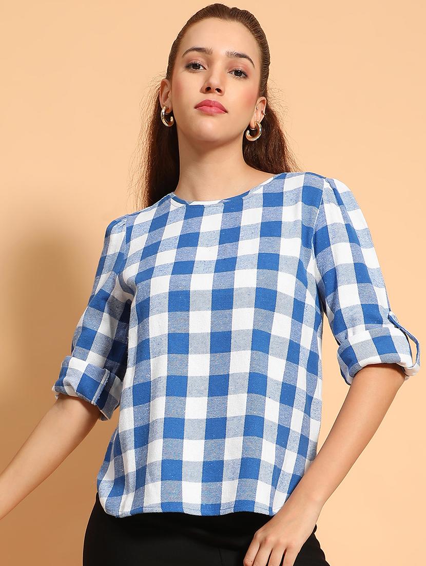 women checked printed round neck top - 21585014 -  Zoom Image - 0