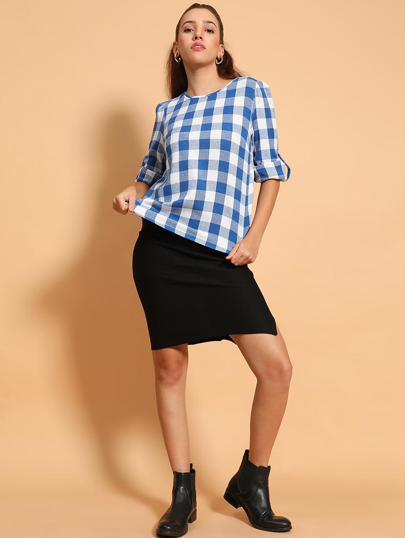 women checked printed round neck top - 21585014 - Standard Image - 4