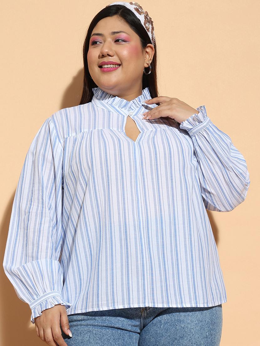 women striped printed longs sleeves plus size top - 21585023 - Zoom Image - 0