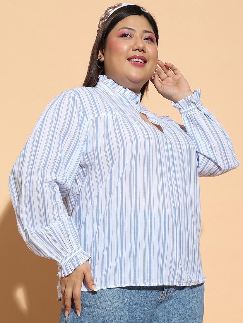 women striped printed longs sleeves plus size top - 21585023 - Standard Image - 1