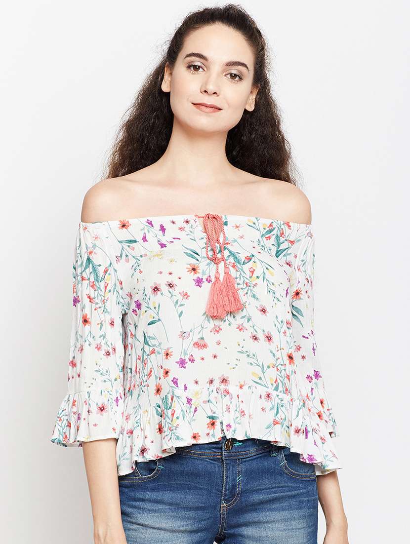 women floral printed off shoulder top