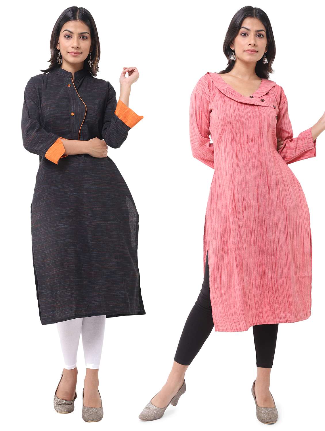 women pack of 2 solid straight kurta
