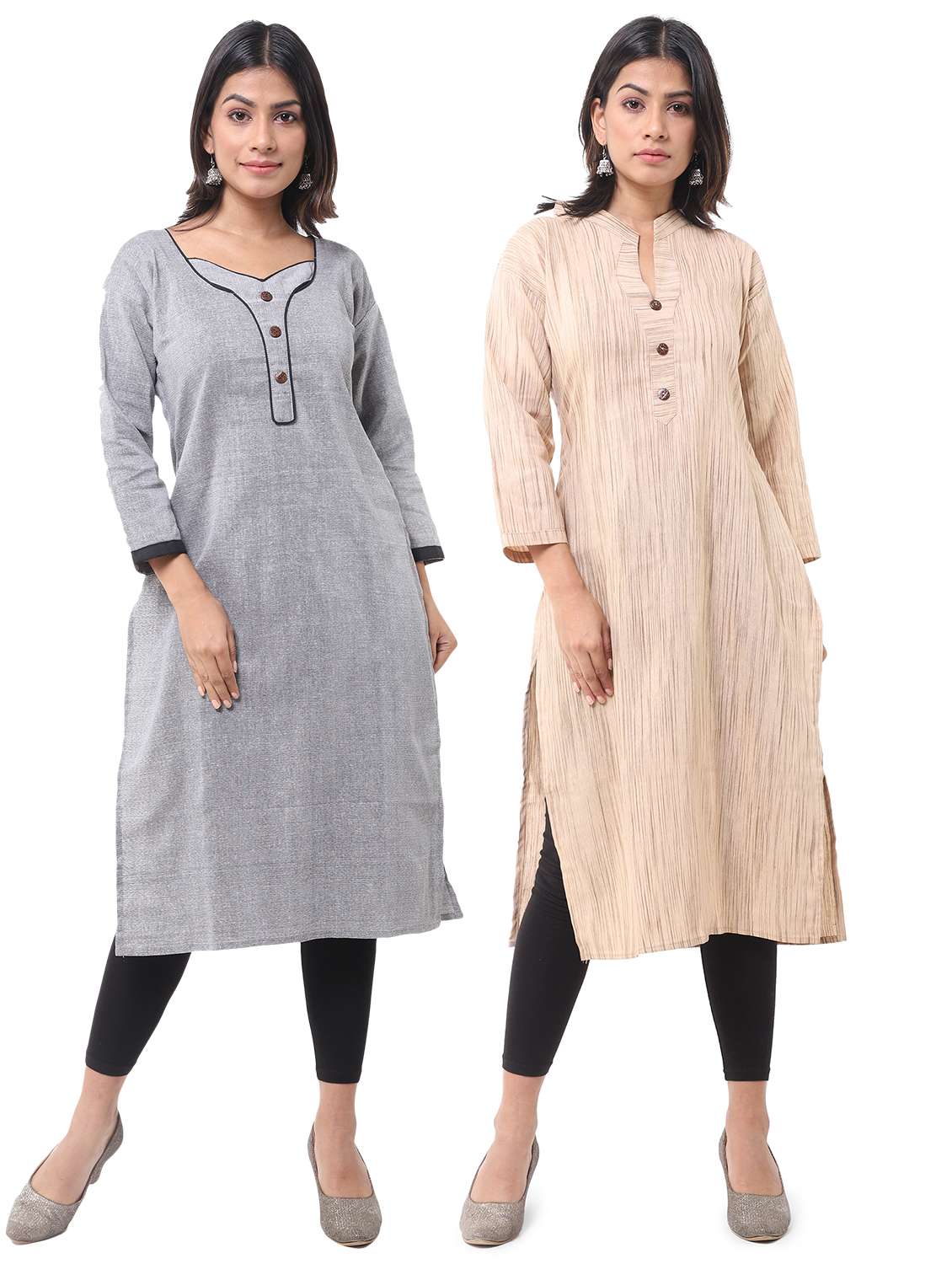 women pack of 2 solid straight kurta combo