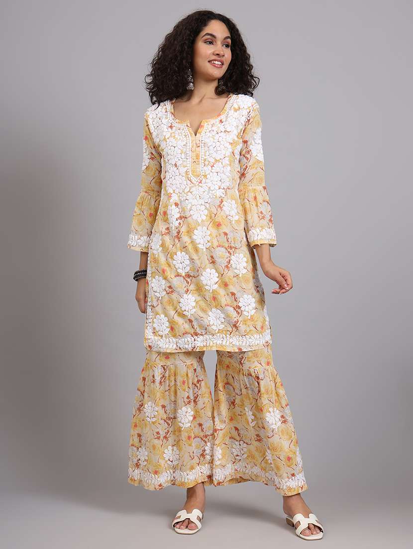 women floral kurta sharara set