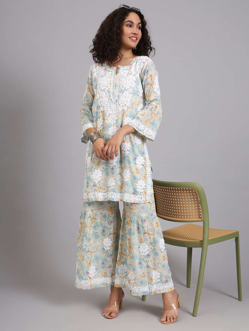 women floral kurta sharara set